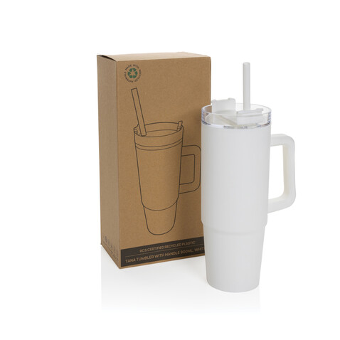 Tana Becher aus RCS recyceltem Kunststoff mit Griff 900ml weiß bedrucken, Art.-Nr. P437.103