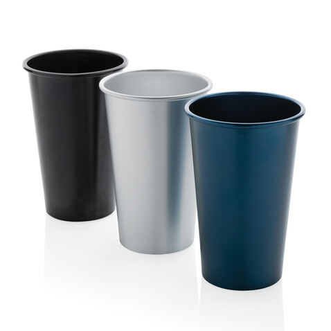 Alo Leight-Weight-Becher aus RCS recyceltem Aluminium 450ml navy blau bedrucken, Art.-Nr. P437.200