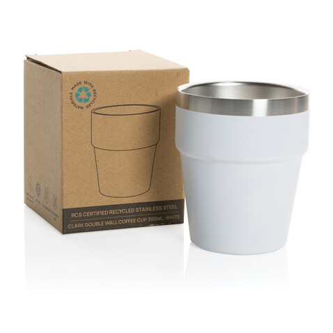 Clark Doppelwandige RCS Kaffeetasse 300ml weiß bedrucken, Art.-Nr. P437.213