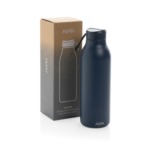 Avira Avior RCS recycelte Stainless-Steel Flasche 500ml navy blau bedrucken, Art.-Nr. P438.000