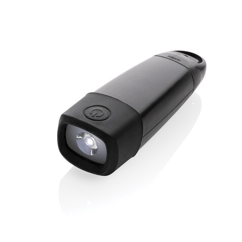 Lightwave USB-Taschenlampe mit Kurbel aus RCS rPlastik schwarz bedrucken, Art.-Nr. P513.621