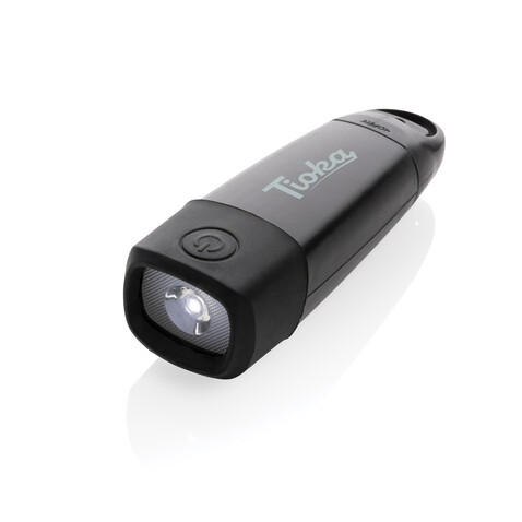 Lightwave USB-Taschenlampe mit Kurbel aus RCS rPlastik schwarz bedrucken, Art.-Nr. P513.621