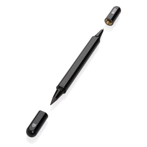 Swiss Peak Storm Dual-Tip-Pen aus RCS recyceltem Aluminum schwarz bedrucken, Art.-Nr. P611.251