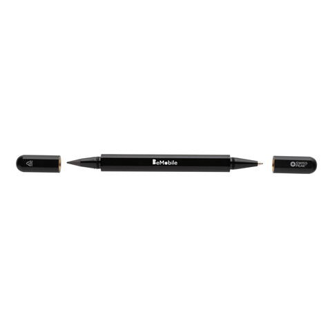 Swiss Peak Storm Dual-Tip-Pen aus RCS recyceltem Aluminum schwarz bedrucken, Art.-Nr. P611.251