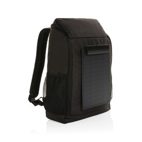 Pedro AWARE™ RPET Deluxe Rucksack mit 5W Solar Panel schwarz bedrucken, Art.-Nr. P763.291