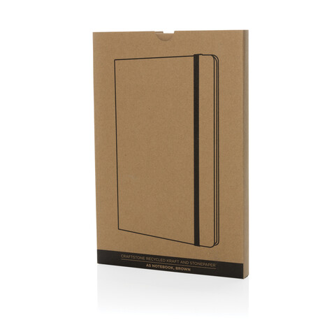 Craftstone A5 Notizbuch aus recycelt. Kraft- und Steinpapier braun bedrucken, Art.-Nr. P774.597