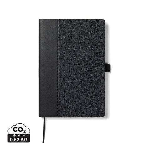 VINGA Albon A5-Notizbuch aus GRS recyceltem Filz schwarz bedrucken, Art.-Nr. V773011 VINGA Albon A5-Notizbuch aus GRS recyceltem Filz schwarz bedrucken, Art.-Nr. V773011