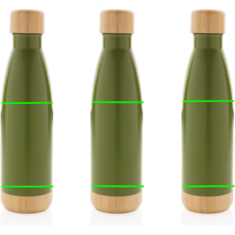 Vakuum Edelstahlfasche mit Deckel und Boden aus Bambus grün bedrucken, Art.-Nr. P436.797