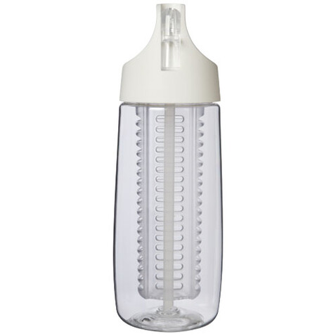 HydroFruit 700 ml Sportflasche aus recyceltem Kunststoff mit Klappdeckel und Trinkhalm, transparent weiss bedrucken, Art.-Nr. 10078401