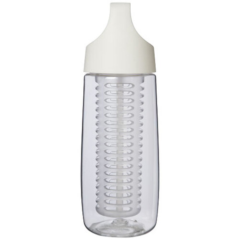 HydroFruit 700 ml Sportflasche aus recyceltem Kunststoff mit Klappdeckel und Trinkhalm, transparent weiss bedrucken, Art.-Nr. 10078401