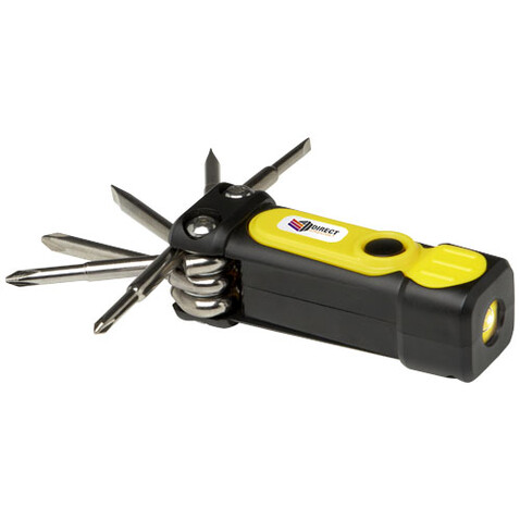 Octo 8-in-1 Schraubenzieher-Set aus recyceltem RCS Kunststoff mit Taschenlampe, gelb bedrucken, Art.-Nr. 10456911
