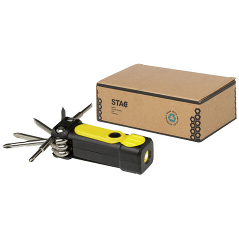 Octo 8-in-1 Schraubenzieher-Set aus recyceltem RCS Kunststoff mit Taschenlampe, gelb bedrucken, Art.-Nr. 10456911