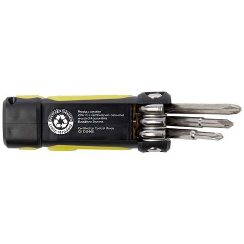 Octo 8-in-1 Schraubenzieher-Set aus recyceltem RCS Kunststoff mit Taschenlampe, gelb bedrucken, Art.-Nr. 10456911
