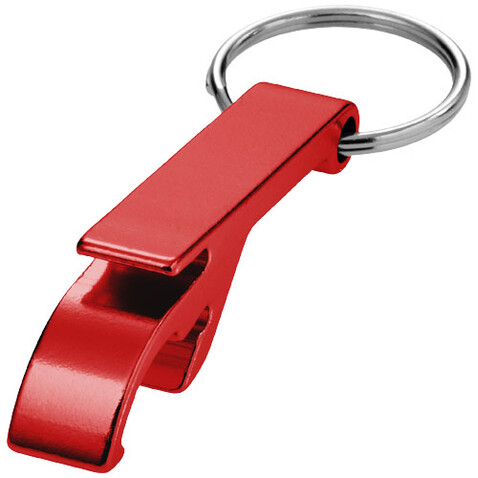 Tao Schlüsselanhänger mit Flaschen- und Dosenöffner aus recyceltem RCS Aluminium, rot bedrucken, Art.-Nr. 10457121