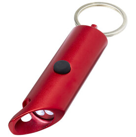 Flare IPX-LED-Lampe und Flaschenöffner aus recyceltem Aluminium mit Schlüsselanhänger, rot bedrucken, Art.-Nr. 10457421