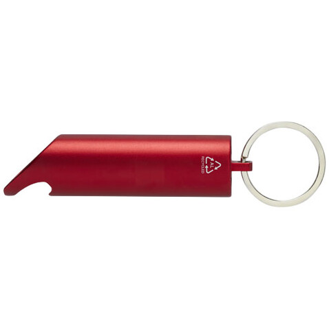 Flare IPX-LED-Lampe und Flaschenöffner aus recyceltem Aluminium mit Schlüsselanhänger, rot bedrucken, Art.-Nr. 10457421