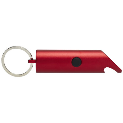 Flare IPX-LED-Lampe und Flaschenöffner aus recyceltem Aluminium mit Schlüsselanhänger, rot bedrucken, Art.-Nr. 10457421