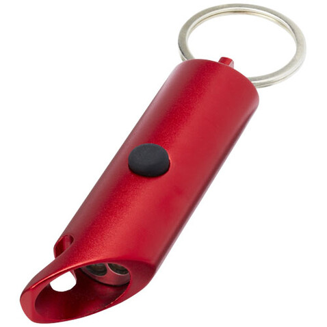 Flare IPX-LED-Lampe und Flaschenöffner aus recyceltem Aluminium mit Schlüsselanhänger, rot bedrucken, Art.-Nr. 10457421