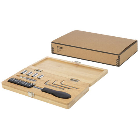 Rivet 19-teiliges Werkzeugset aus Bambus und recyceltem Kunststoff, natur bedrucken, Art.-Nr. 10457806