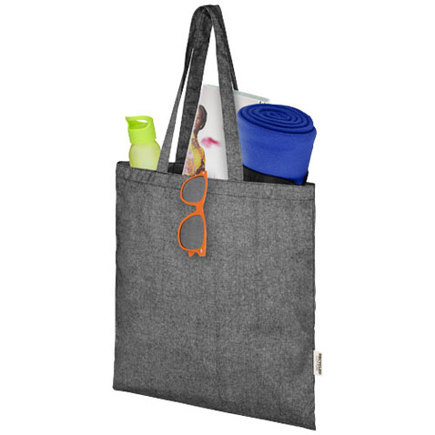 Pheebs 150 g/m² Aware™ recycelte Tragetasche, heather schwarz bedrucken, Art.-Nr. 12070390