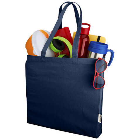 Odessa 220 g/m² recycelte Baumwoll Tragetasche 13L, navy bedrucken, Art.-Nr. 12071055