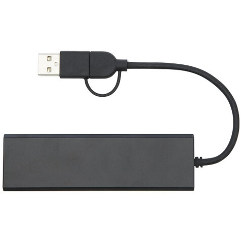 Rise USB 2.0 Hub aus recyceltem RCS Aluminium, schwarz bedrucken, Art.-Nr. 12434490
