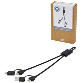 Connect 6-in-1 45W Schnelllade- &amp;amp; Datentransferkabel aus recyceltem RCS Aluminium, schwarz bedrucken, Art.-Nr. 12434590