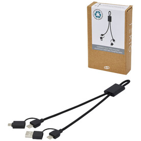 Connect 6-in-1 45W Schnelllade- &amp;amp; Datentransferkabel aus recyceltem RCS Aluminium, schwarz bedrucken, Art.-Nr. 12434590