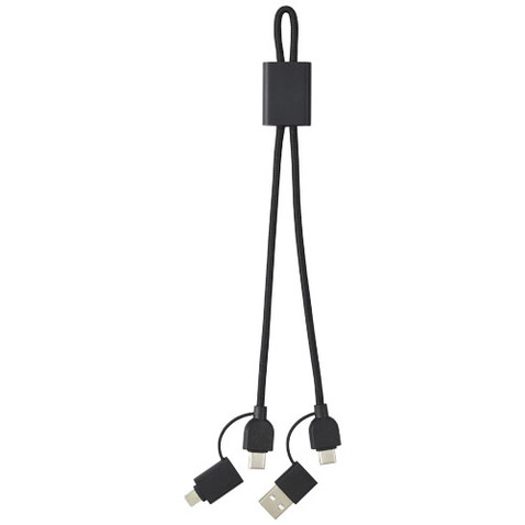 Connect 6-in-1 45W Schnelllade- &amp; Datentransferkabel aus recyceltem RCS Aluminium, schwarz bedrucken, Art.-Nr. 12434590