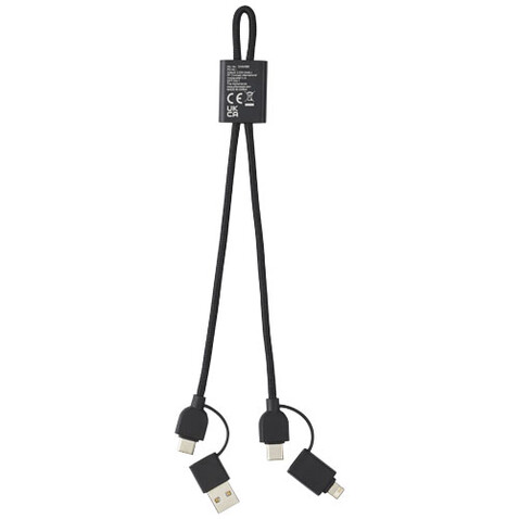 Connect 6-in-1 45W Schnelllade- &amp; Datentransferkabel aus recyceltem RCS Aluminium, schwarz bedrucken, Art.-Nr. 12434590