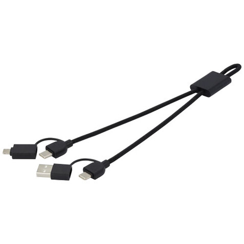 Connect 6-in-1 45W Schnelllade- &amp; Datentransferkabel aus recyceltem RCS Aluminium, schwarz bedrucken, Art.-Nr. 12434590