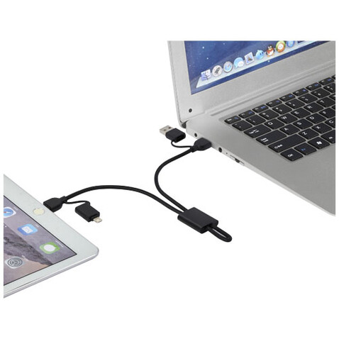 Connect 6-in-1 45W Schnelllade- &amp; Datentransferkabel aus recyceltem RCS Aluminium, schwarz bedrucken, Art.-Nr. 12434590