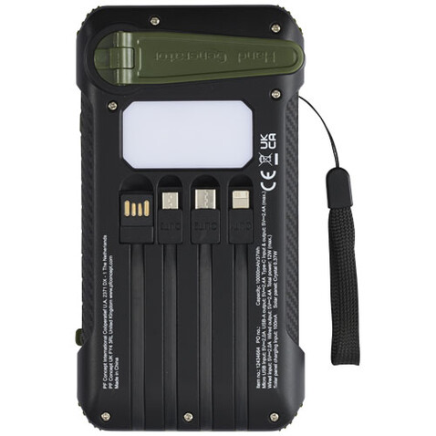 Soldy 10.000 mAh Solardynamo-Powerbank aus recyceltem GRS Kunststoff, armeegrün bedrucken, Art.-Nr. 12434664