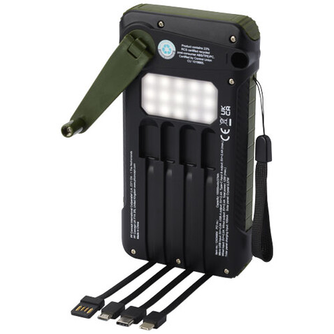 Soldy 10.000 mAh Solardynamo-Powerbank aus recyceltem GRS Kunststoff, armeegrün bedrucken, Art.-Nr. 12434664