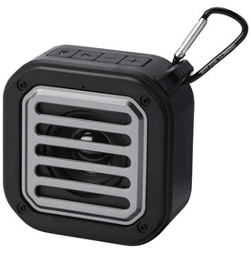 Solo 3W IPX5 Solar Bluetooth®-Lautsprecher aus recyceltem RCS Kunststoff mit Karabinerhaken, schwarz bedrucken, Art.-Nr. 12434790