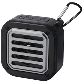 Solo 3W IPX5 Solar Bluetooth®-Lautsprecher aus recyceltem RCS Kunststoff mit Karabinerhaken, schwarz bedrucken, Art.-Nr. 12434790