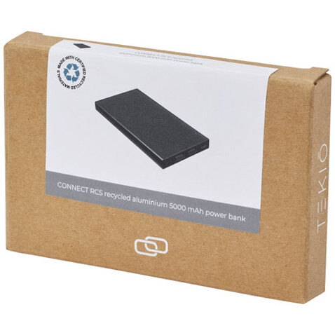 Connect 5000 mAh Powerbank aus recyceltem Aluminium, schwarz bedrucken, Art.-Nr. 12434990