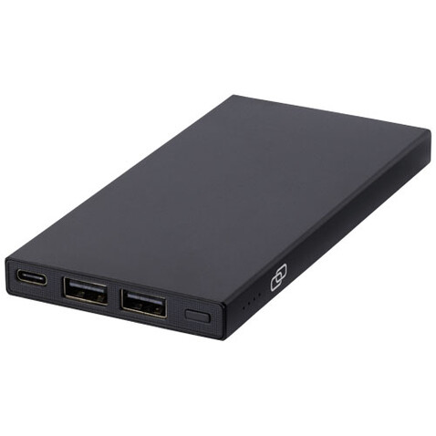 Connect 5000 mAh Powerbank aus recyceltem Aluminium, schwarz bedrucken, Art.-Nr. 12434990