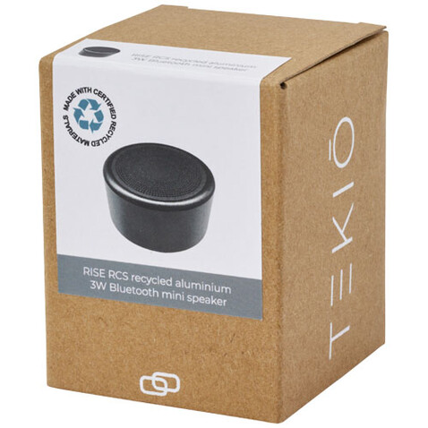 Rise 3 W Mini-Bluetooth®-Lautsprecher aus recyceltem RCS Aluminium, schwarz bedrucken, Art.-Nr. 12435390