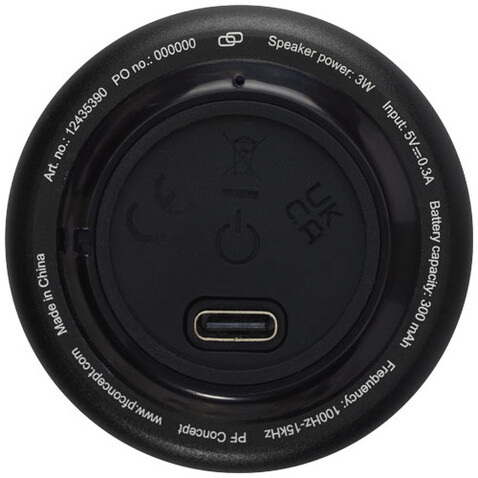 Rise 3 W Mini-Bluetooth®-Lautsprecher aus recyceltem RCS Aluminium, schwarz bedrucken, Art.-Nr. 12435390