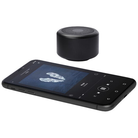 Rise 3 W Mini-Bluetooth®-Lautsprecher aus recyceltem RCS Aluminium, schwarz bedrucken, Art.-Nr. 12435390