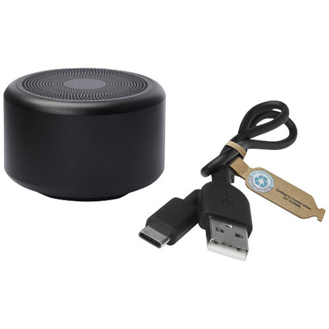 Rise 3 W Mini-Bluetooth®-Lautsprecher aus recyceltem RCS Aluminium, schwarz bedrucken, Art.-Nr. 12435390