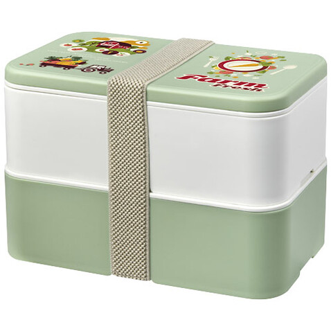 MIYO Renew Doppel-Lunchbox, elfenbeinweiß, seaglass green, kieselgrau bedrucken, Art.-Nr. 21018202