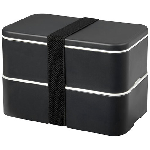 MIYO Renew Doppel-Lunchbox, granitfarben, granitfarben, schwarz bedrucken, Art.-Nr. 21018283