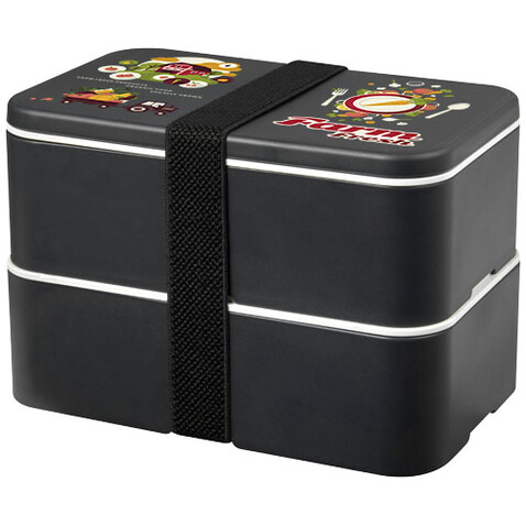 MIYO Renew Doppel-Lunchbox, granitfarben, granitfarben, schwarz bedrucken, Art.-Nr. 21018283