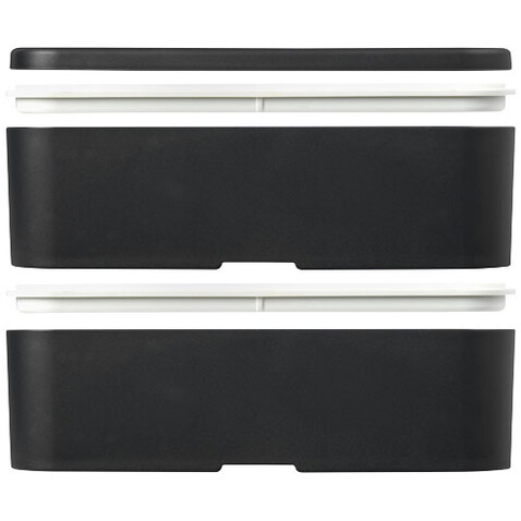 MIYO Renew Doppel-Lunchbox, granitfarben, granitfarben, schwarz bedrucken, Art.-Nr. 21018283