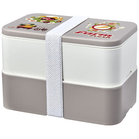 MIYO Renew Doppel-Lunchbox, kieselgrau, elfenbeinweiß, weiss bedrucken, Art.-Nr. 21018291