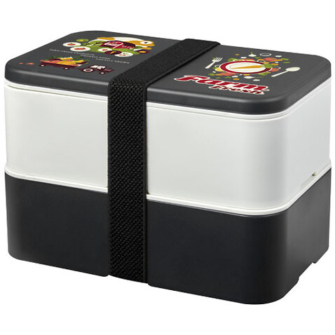 MIYO Renew Doppel-Lunchbox, granitfarben, elfenbeinweiß, schwarz bedrucken, Art.-Nr. 21018294 MIYO Renew Doppel-Lunchbox, granitfarben, elfenbeinweiß, schwarz bedrucken, Art.-Nr. 21018294