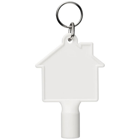 Maximilian Universalschlüssel in Hausform als Schlüsselanhänger aus recyceltem Kunststoff, weiss bedrucken, Art.-Nr. 21019501