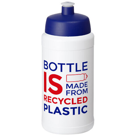 Baseline Recycelte Sportflasche, 500 ml, weiss, blau bedrucken, Art.-Nr. 21044495